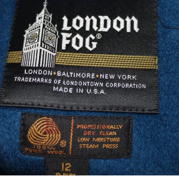 Vintage 70's Long Blue Wool Coat Button Front London Fog Made in USA ACTWU 12 P - Picture 4 of 16